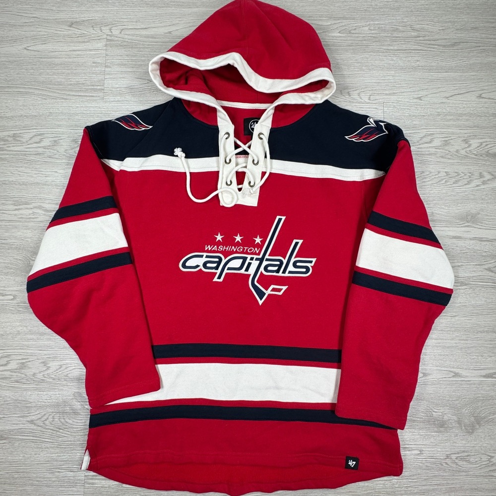 '47 Brand Men's Washington Capitals Hoodie Hockey Jersey Lace Up Red Large NHL